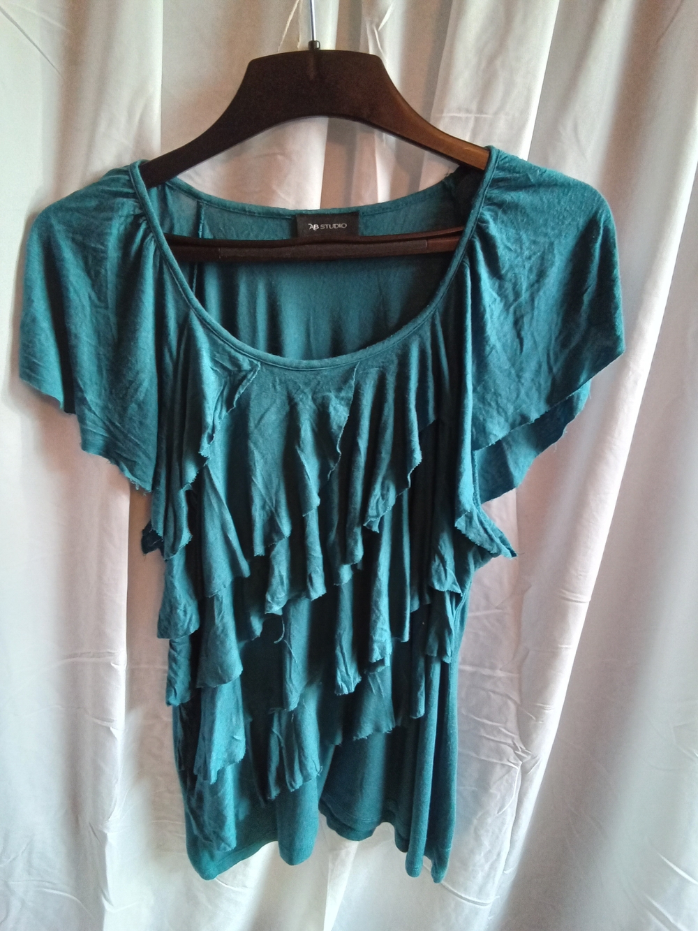 AB Studio Teal Cascade Ruffle Short-Sleeve Blouse XL